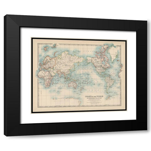 Johnstons Chart of the World Black Modern Wood Framed Art Print with Double Matting by Johnston