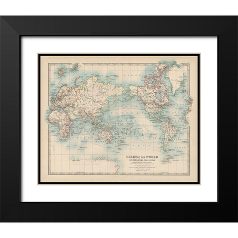 Johnstons Chart of the World Black Modern Wood Framed Art Print with Double Matting by Johnston