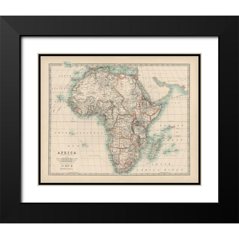 Johnstons Map of Africa Black Modern Wood Framed Art Print with Double Matting by Johnston