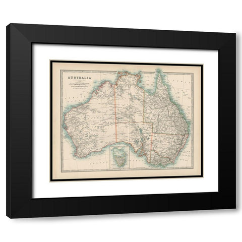 Johnstons Map of Australia Black Modern Wood Framed Art Print with Double Matting by Johnston