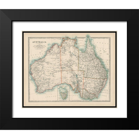 Johnstons Map of Australia Black Modern Wood Framed Art Print with Double Matting by Johnston