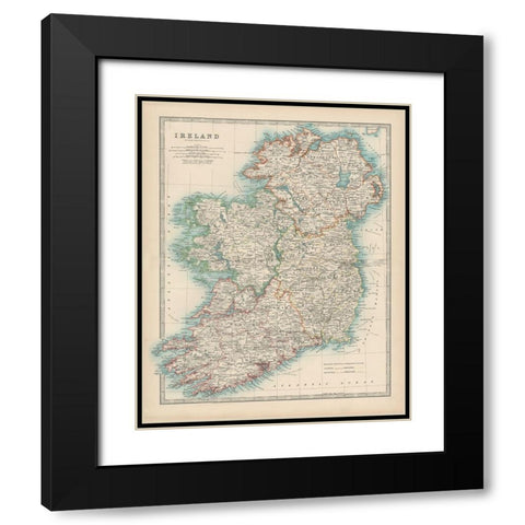 Johnstons Map of Ireland Black Modern Wood Framed Art Print with Double Matting by Johnston