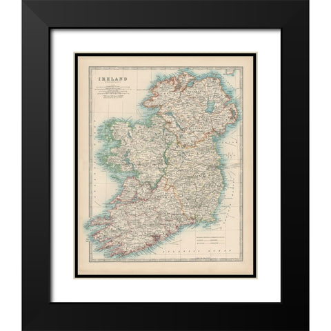 Johnstons Map of Ireland Black Modern Wood Framed Art Print with Double Matting by Johnston