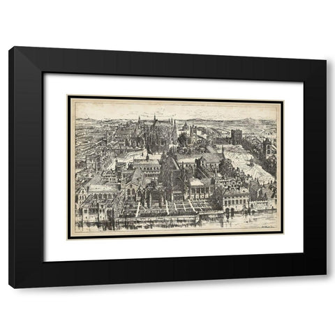Birds Eye View of London - Westminster Black Modern Wood Framed Art Print with Double Matting by Unknown
