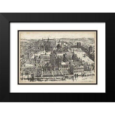 Birds Eye View of London - Westminster Black Modern Wood Framed Art Print with Double Matting by Unknown