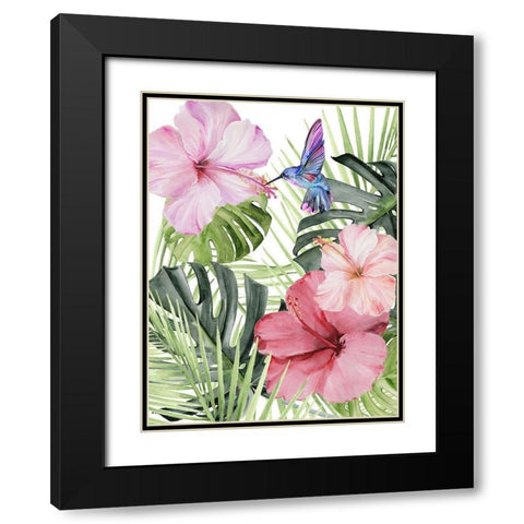 Hibiscus and Hummingbird I Black Modern Wood Framed Art Print with Double Matting by Parker, Jennifer Paxton