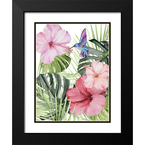 Hibiscus and Hummingbird I Black Modern Wood Framed Art Print with Double Matting by Parker, Jennifer Paxton