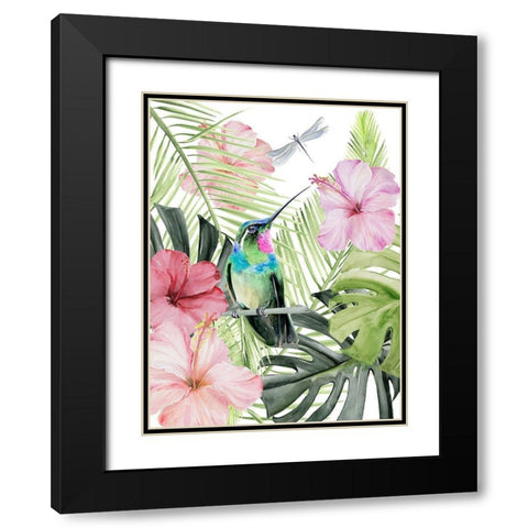 Hibiscus and Hummingbird II Black Modern Wood Framed Art Print with Double Matting by Parker, Jennifer Paxton