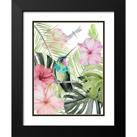Hibiscus and Hummingbird II Black Modern Wood Framed Art Print with Double Matting by Parker, Jennifer Paxton