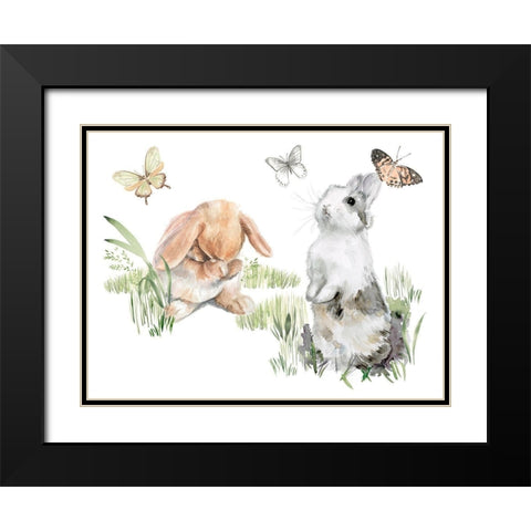 English Bunnies I Black Modern Wood Framed Art Print with Double Matting by Parker, Jennifer Paxton