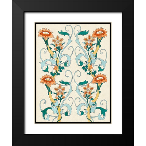 Nouveau Floral Pattern II Black Modern Wood Framed Art Print with Double Matting by McCavitt, Naomi