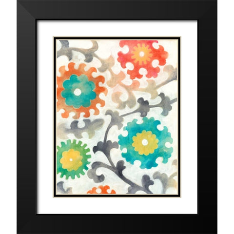 Batik Suzani I Black Modern Wood Framed Art Print with Double Matting by Zarris, Chariklia