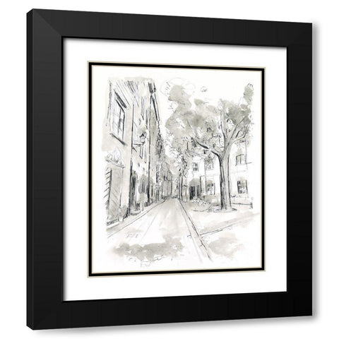 European City Sketch II Black Modern Wood Framed Art Print with Double Matting by Vess, June Erica