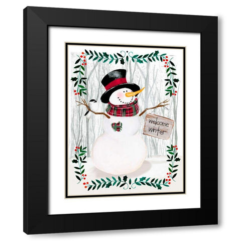 Folk Snowman Forest I Black Modern Wood Framed Art Print with Double Matting by Parker, Jennifer Paxton