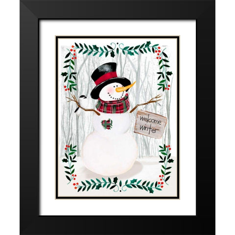 Folk Snowman Forest I Black Modern Wood Framed Art Print with Double Matting by Parker, Jennifer Paxton