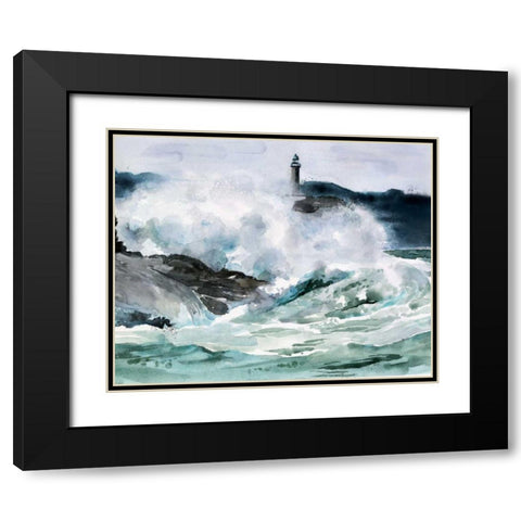 Lighthouse Waves II Black Modern Wood Framed Art Print with Double Matting by Parker, Jennifer Paxton