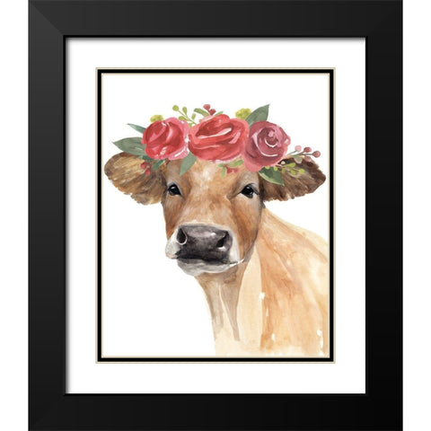 Flowered Cow II Black Modern Wood Framed Art Print with Double Matting by Warren, Annie