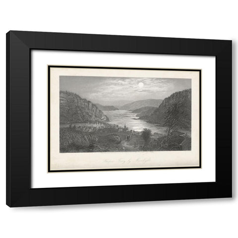 Harpers Ferry by Moonlight Black Modern Wood Framed Art Print with Double Matting by Bryant, William Cullen
