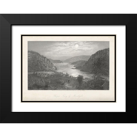 Harpers Ferry by Moonlight Black Modern Wood Framed Art Print with Double Matting by Bryant, William Cullen