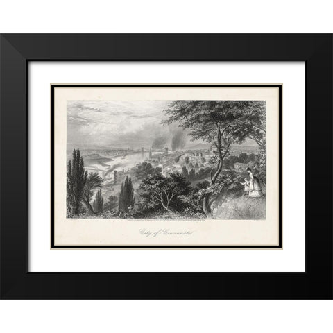 City of Cincinnati Black Modern Wood Framed Art Print with Double Matting by Bryant, William Cullen