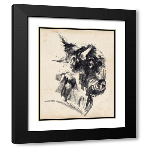 Bison Head Gesture I Black Modern Wood Framed Art Print with Double Matting by Parker, Jennifer Paxton