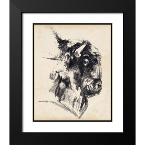 Bison Head Gesture I Black Modern Wood Framed Art Print with Double Matting by Parker, Jennifer Paxton