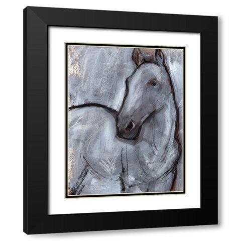 White Horse Contour II Black Modern Wood Framed Art Print with Double Matting by Parker, Jennifer Paxton