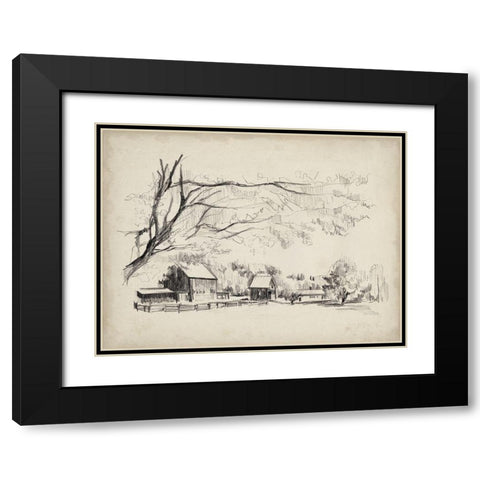 Sketched Barn View I Black Modern Wood Framed Art Print with Double Matting by Parker, Jennifer Paxton