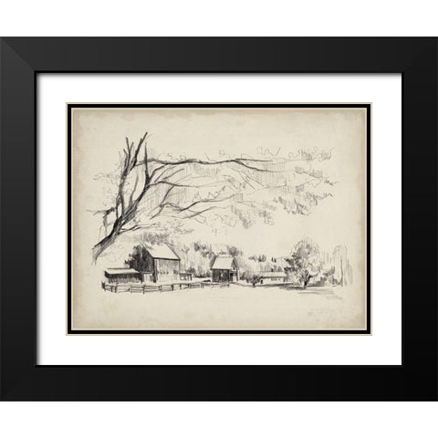 Sketched Barn View I Black Modern Wood Framed Art Print with Double Matting by Parker, Jennifer Paxton