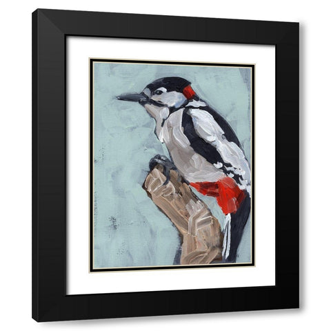 Woodpecker Paintstrokes I Black Modern Wood Framed Art Print with Double Matting by Parker, Jennifer Paxton