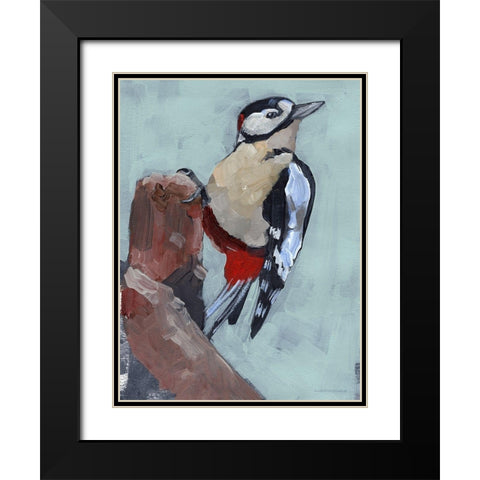 Woodpecker Paintstrokes II Black Modern Wood Framed Art Print with Double Matting by Parker, Jennifer Paxton