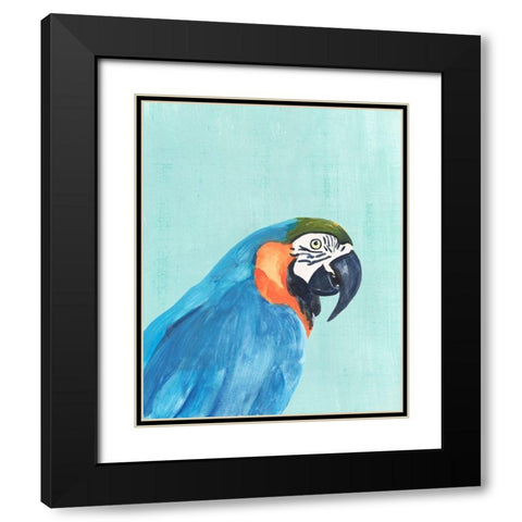 Exotic Bird on Blue I Black Modern Wood Framed Art Print with Double Matting by Warren, Annie