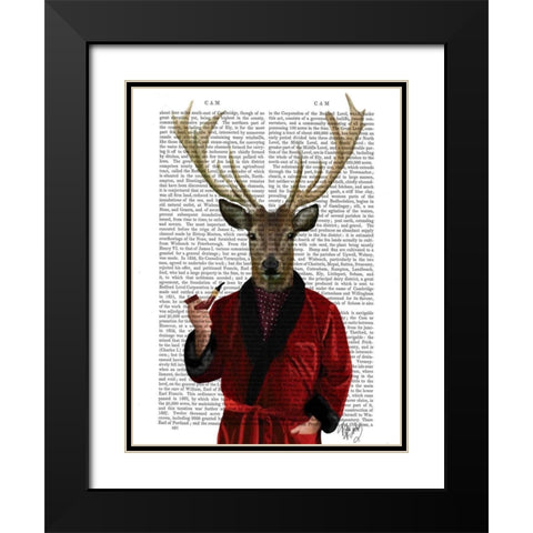 Deer in Smoking Jacket Black Modern Wood Framed Art Print with Double Matting by Fab Funky