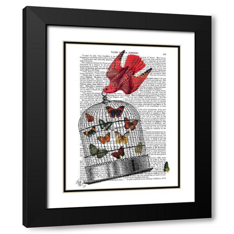 Flying Birdcage Black Modern Wood Framed Art Print with Double Matting by Fab Funky