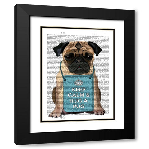 Hug a Pug Black Modern Wood Framed Art Print with Double Matting by Fab Funky