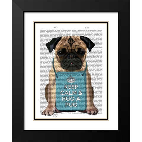 Hug a Pug Black Modern Wood Framed Art Print with Double Matting by Fab Funky