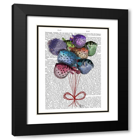 Puffer Fish Balloons Black Modern Wood Framed Art Print with Double Matting by Fab Funky