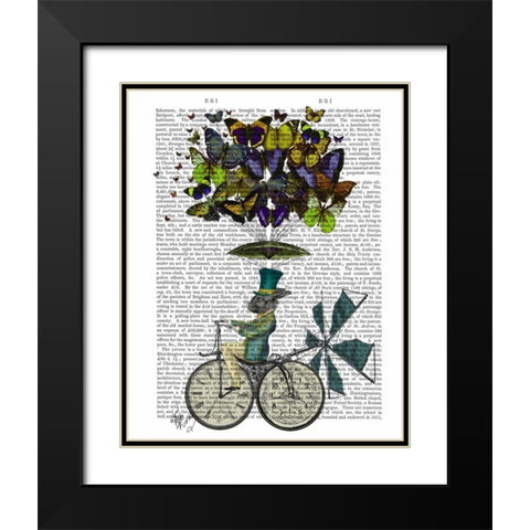 Time Flies Rabbit Black Modern Wood Framed Art Print with Double Matting by Fab Funky
