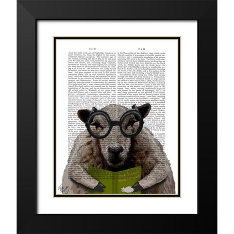 Intelligent Sheep Black Modern Wood Framed Art Print with Double Matting by Fab Funky