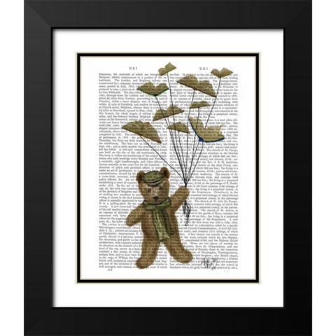 Bear with Book Butterflies Black Modern Wood Framed Art Print with Double Matting by Fab Funky