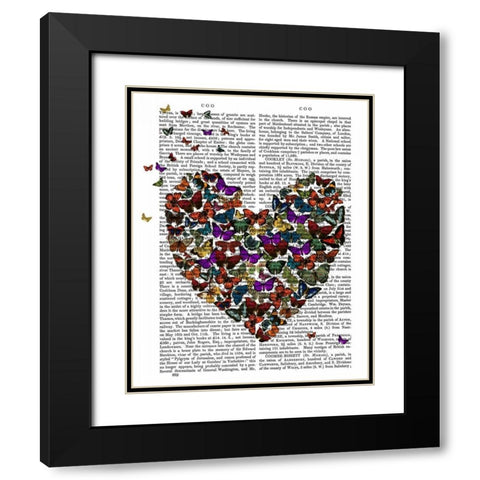 Butterfly Heart Black Modern Wood Framed Art Print with Double Matting by Fab Funky