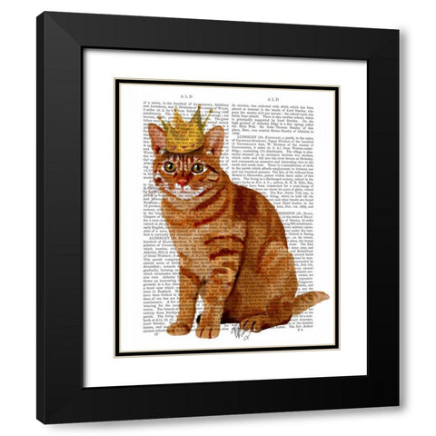 Ginger Cat with Crown Full Black Modern Wood Framed Art Print with Double Matting by Fab Funky