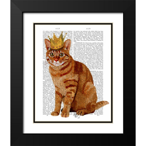 Ginger Cat with Crown Full Black Modern Wood Framed Art Print with Double Matting by Fab Funky