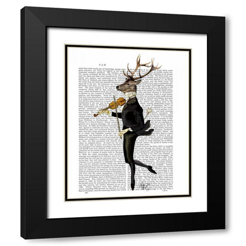 Dancing Deer with Violin Black Modern Wood Framed Art Print with Double Matting by Fab Funky