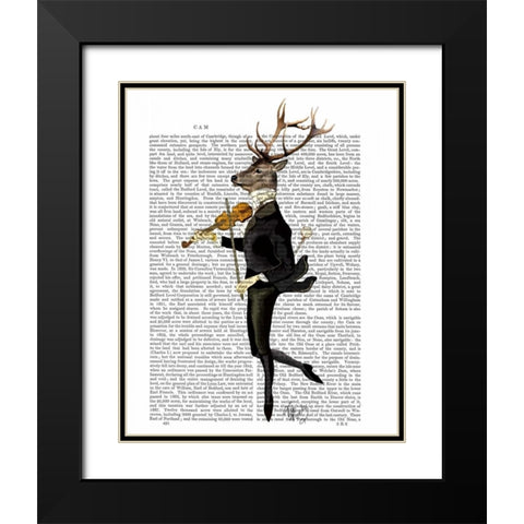 Dancing Deer with Violin Black Modern Wood Framed Art Print with Double Matting by Fab Funky
