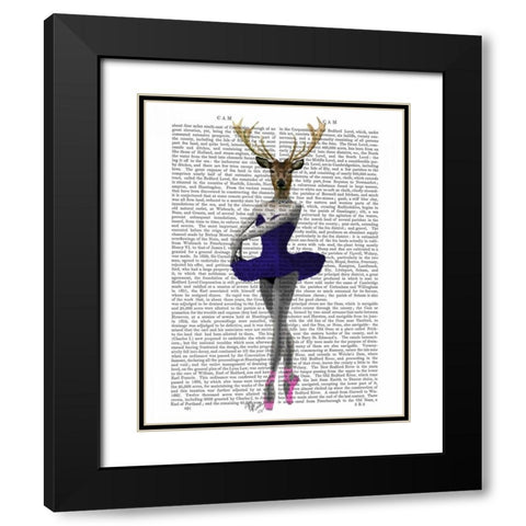 Ballet Deer in Blue Black Modern Wood Framed Art Print with Double Matting by Fab Funky