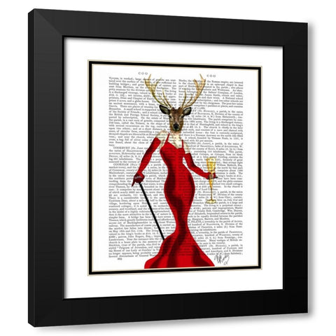 Glamour Deer In Red Black Modern Wood Framed Art Print with Double Matting by Fab Funky