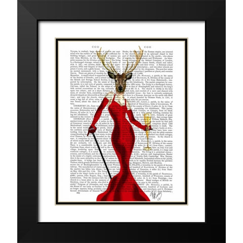 Glamour Deer In Red Black Modern Wood Framed Art Print with Double Matting by Fab Funky