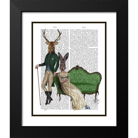 Mr Deer and Mrs Rabbit Black Modern Wood Framed Art Print with Double Matting by Fab Funky