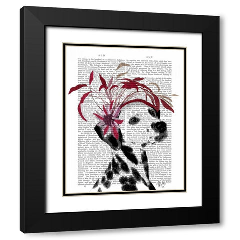 Dalmatian With Red Fascinator Black Modern Wood Framed Art Print with Double Matting by Fab Funky